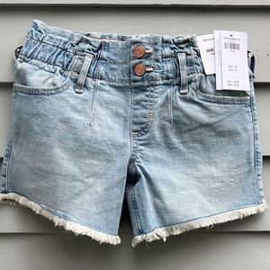 NWT Abercrombie girls mid-rise waist shorts light wash denim elastic band